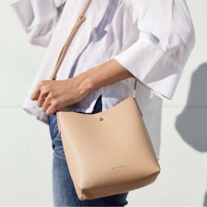 Anthropologie Samara Neutral Vegan Faux Leather Crossbody Bucket Bag